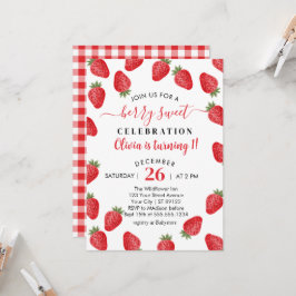 Berry Sweet macht 1 Erdbeere 1. Geburtstag Einladung
