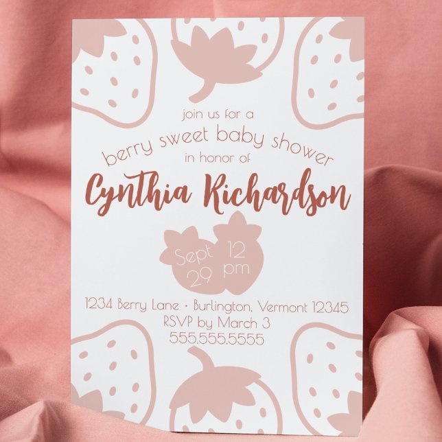 "Berry Sweet" Niedlich Moderne Strawberry Babydusc Einladung (berry sweet strawberry baby shower invitation cute modern shower farmers market theme summer shower)