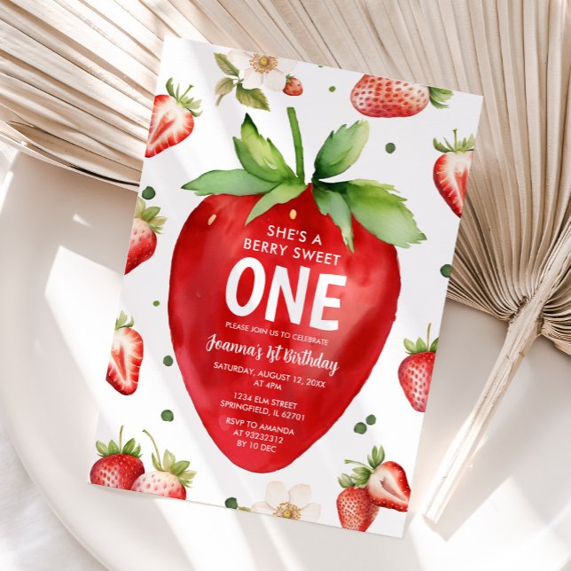 Berry Sweet One Niedlich Girl Strawberry 1. Geburt Einladung (Von Creator hochgeladen)
