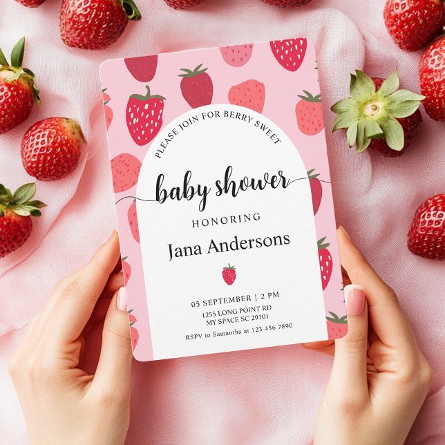 "Berry Sweet Pink and Red Strawberry Baby Shower Einladung (Von Creator hochgeladen)