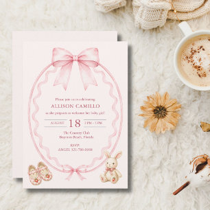 Berry Sweet Pink Coquette Schleife Baby Shower  Einladung