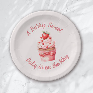 Berry Sweet Pink Cupcake Herzen Baby Shower Pappteller