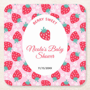 Berry Sweet Pink Erdbeere Baby Shower Rechteckiger Pappuntersetzer