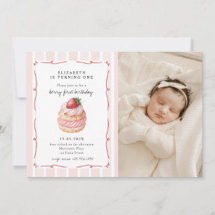 Berry Sweet Pink Foto Erster Geburtstag Einladung