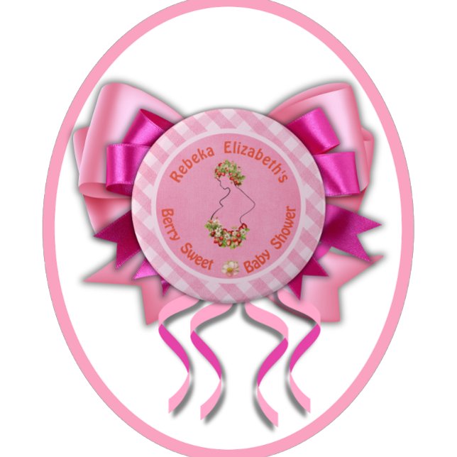 Berry Sweet Pink Gingham Baby Shower Button (An idea how to embellish this button. )