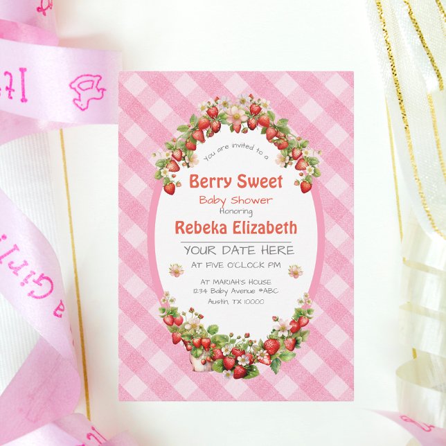 Berry Sweet Pink Gingham Baby Shower Einladung (Von Creator hochgeladen)