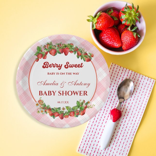 Berry Sweet Pink Strawberry Baby Dusche Pappteller (Von Creator hochgeladen)