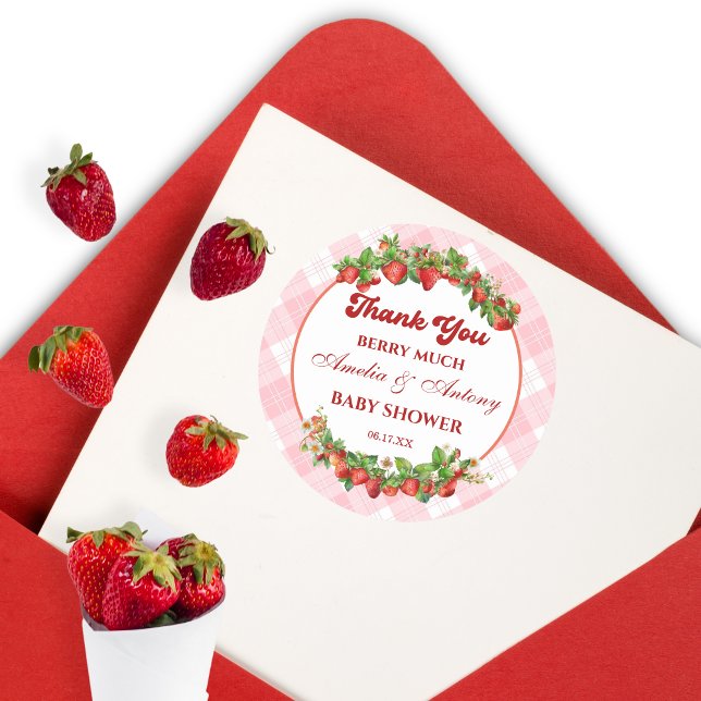 Berry Sweet Pink Strawberry Baby Dusche Vielen Dan Runder Aufkleber (Von Creator hochgeladen)