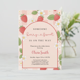 Berry sweet pink strawberry babyshower party einladung
