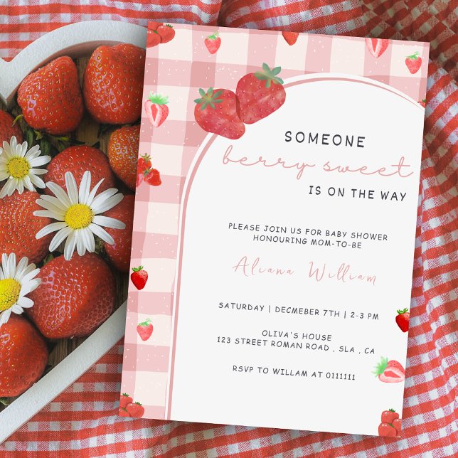 Berry Sweet Pink Strawberry Coquette Babydusche Einladung (Von Creator hochgeladen)