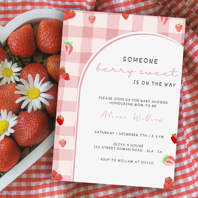 Berry Sweet Pink Strawberry Coquette Babydusche Einladung (Von Creator hochgeladen)