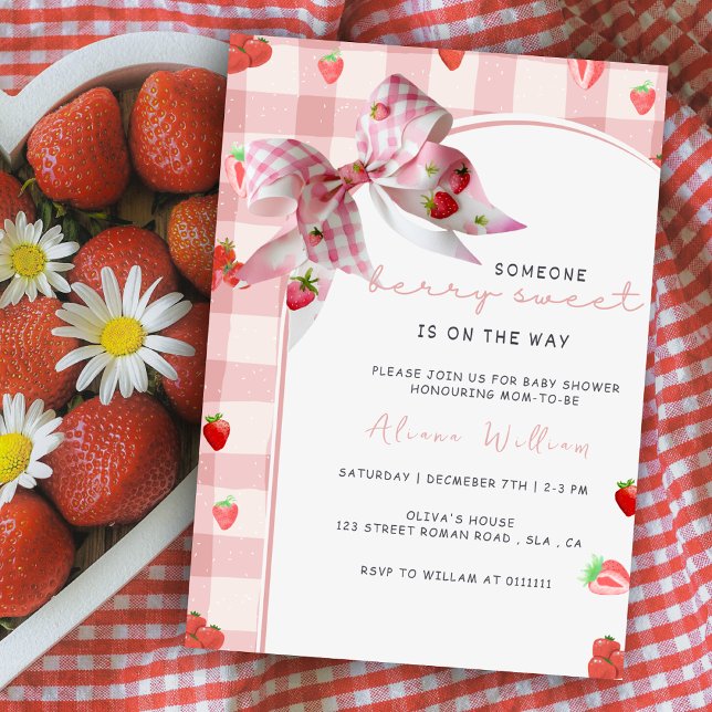 Berry Sweet Pink Strawberry Coquette Babydusche Einladung (Von Creator hochgeladen)