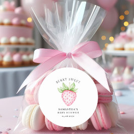 Berry Sweet Pink Strawberry Watercolor Babydusche Runder Aufkleber