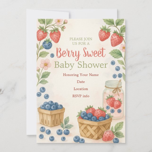 Berry Sweet Rustic Design Baby Dusche Einladung (Vorderseite)