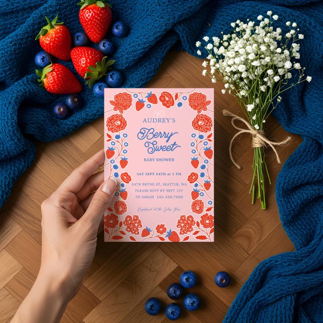 Berry Sweet Strawberries, Blueberries & Blooms Einladung (Berry Sweet Strawberries, Blueberries & Blooms Invitation)