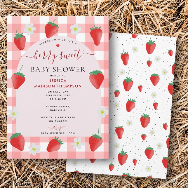 Berry Sweet Strawberries Strawberry Baby Dusche Einladung (Berry Sweet Strawberries Strawberry Baby Shower Invitation)