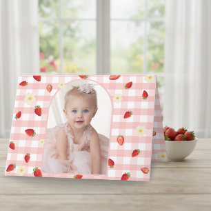 Berry Sweet Strawberry 1. Geburtstag Foto Klappkar Dankeskarte