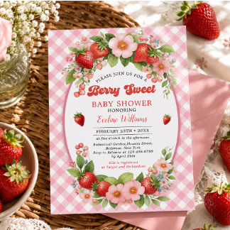 Berry Sweet Strawberry 1. Geburtstag Party Einladung