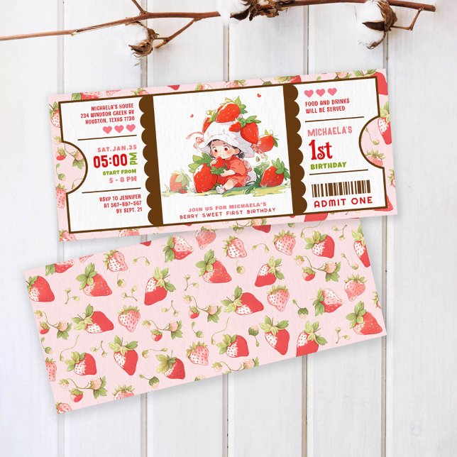 Berry Sweet Strawberry 1. Geburtstagskarte Einladung (Von Creator hochgeladen)