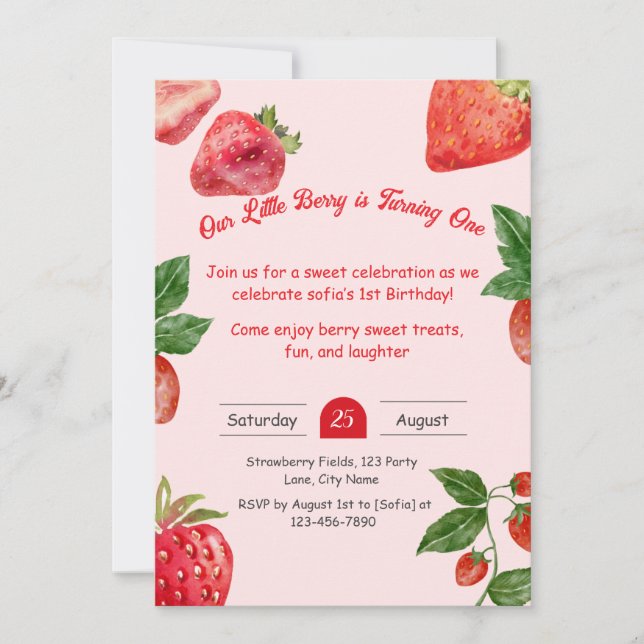 Berry Sweet Strawberry 1er anniversaire Invitation (Devant)
