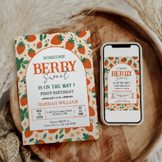 Berry Sweet Strawberry 1st Birthday Party Einladung