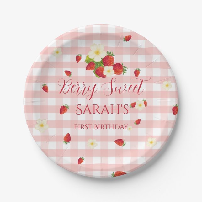 Berry Sweet Strawberry 1st Birthday Party Pappteller (Vorderseite)