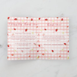 Berry Sweet Strawberry 1st Birthday Photo Folded V Dankeskarte