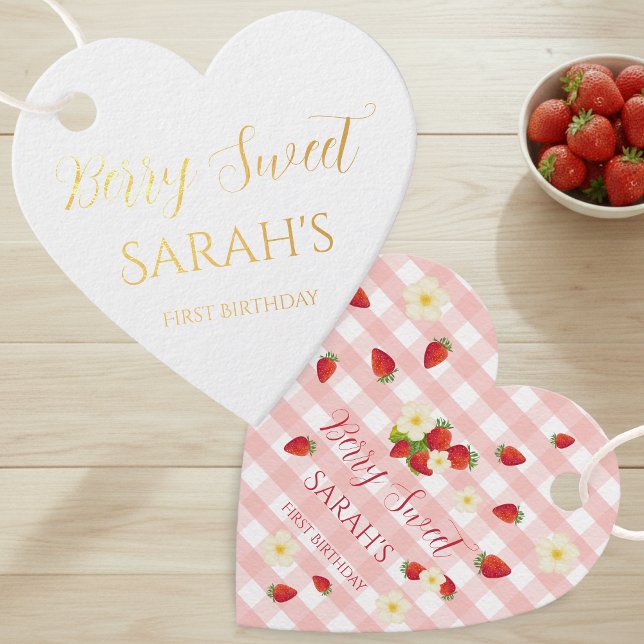 Berry Sweet Strawberry 1st Birthday Real  Geschenkanhänger (Berry Sweet Strawberry 1st Birthday Real Foil Favor Tags)