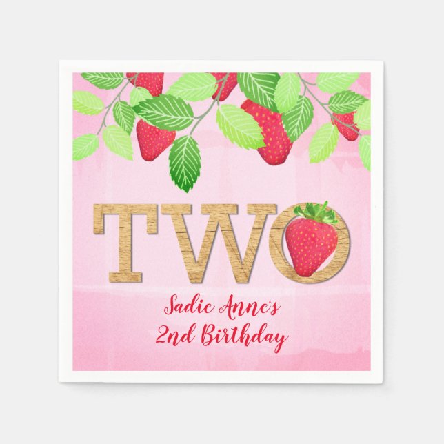 Berry Sweet Strawberry 2nd Birthday Girl Rustic Na Serviette (Vorderseite)