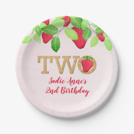 Berry Sweet Strawberry 2nd Birthday Girl Rustic Pappteller
