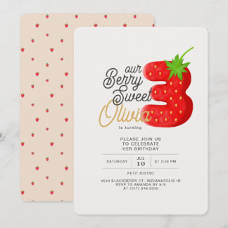 Berry Sweet Strawberry 3. Geburtstag Einladung