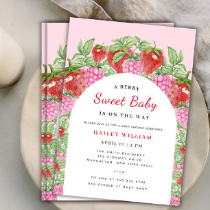 Berry Sweet Strawberry Arch Girl Babydusche Einladung