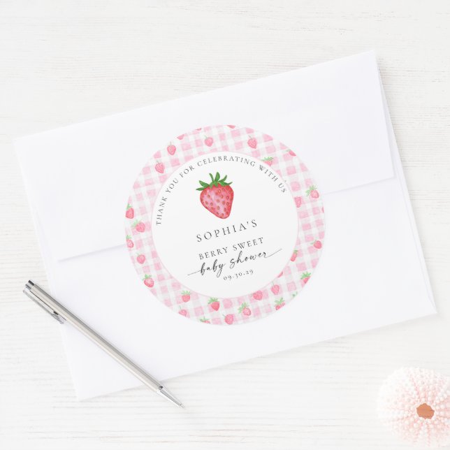 Berry Sweet Strawberry Baby Dusche Round Vielen Da Runder Aufkleber (Umschlag)