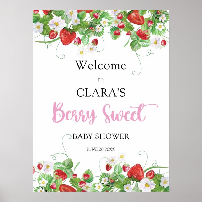 Berry Sweet Strawberry Baby Dusche Willkommen Poster (Vorne)