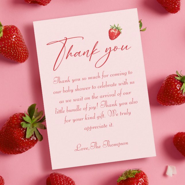 Berry Sweet Strawberry Baby Shower Dankeskarte (Von Creator hochgeladen)