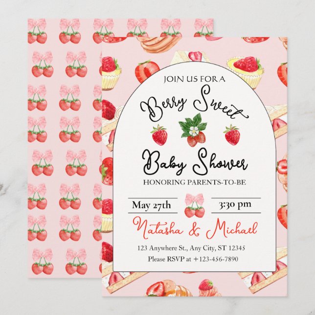 Berry Sweet Strawberry Baby Shower Einladung (Vorne/Hinten)