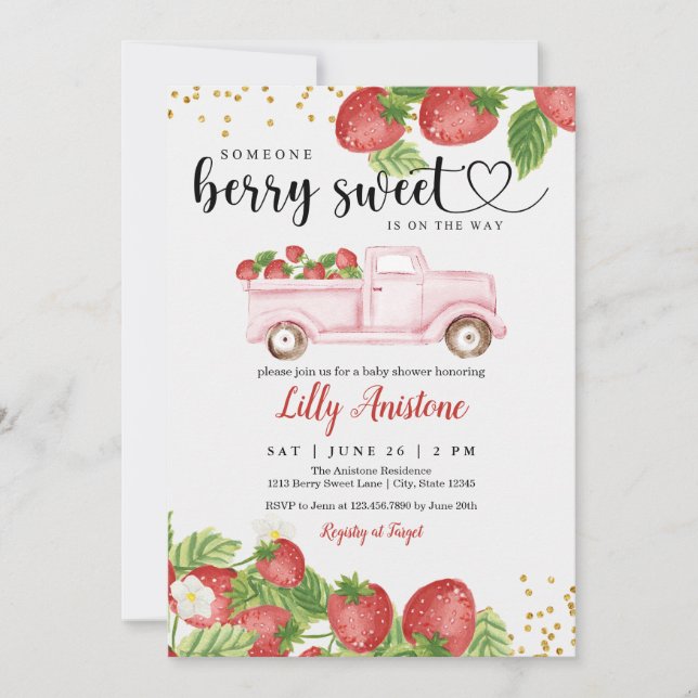 Berry Sweet Strawberry Baby Shower Einladung (Vorderseite)