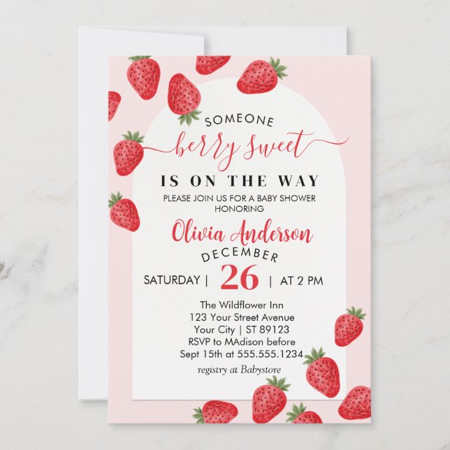 Berry Sweet Strawberry Baby Shower Einladung (Vorderseite)