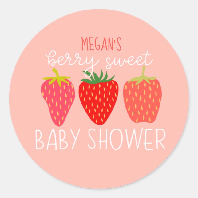 Berry Sweet Strawberry Baby Shower Einladung Runder Aufkleber (Vorderseite)