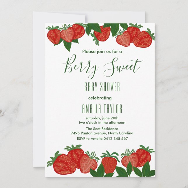 Berry Sweet Strawberry Baby Shower Girl Einladung (Vorderseite)
