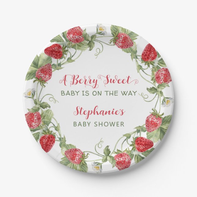 Berry Sweet Strawberry Baby Shower Pappteller (Vorderseite)