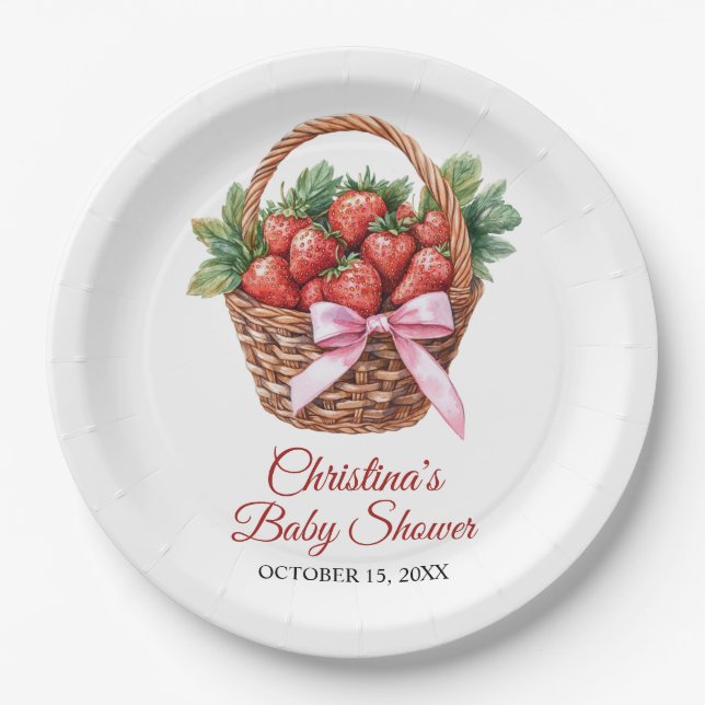 Berry Sweet Strawberry Baby Shower Pappteller (Vorderseite)