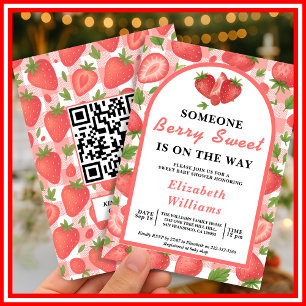 Berry Sweet Strawberry Baby Shower QR RSVP Einladung