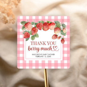 Berry Sweet Strawberry Baby Shower Quadratischer Aufkleber