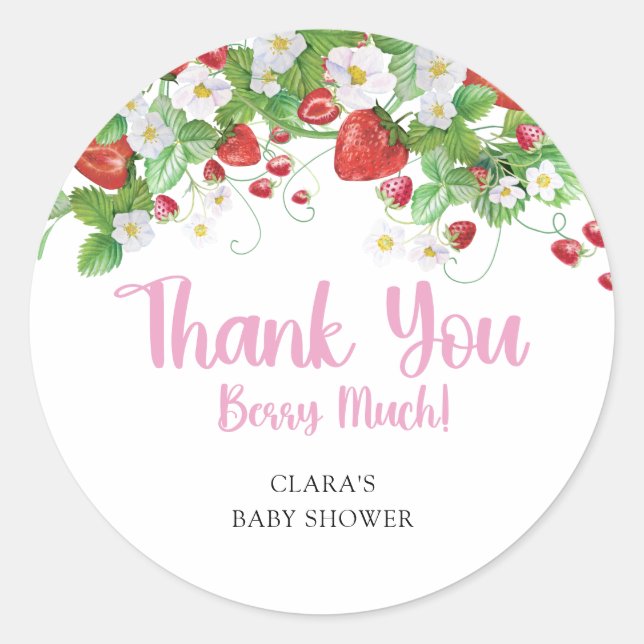 Berry Sweet Strawberry Baby Shower Runder Aufkleber (Vorderseite)