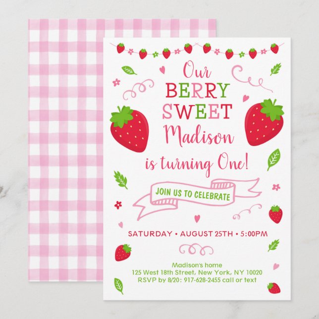 Berry Sweet Strawberry Birthday Einladung (Vorne/Hinten)
