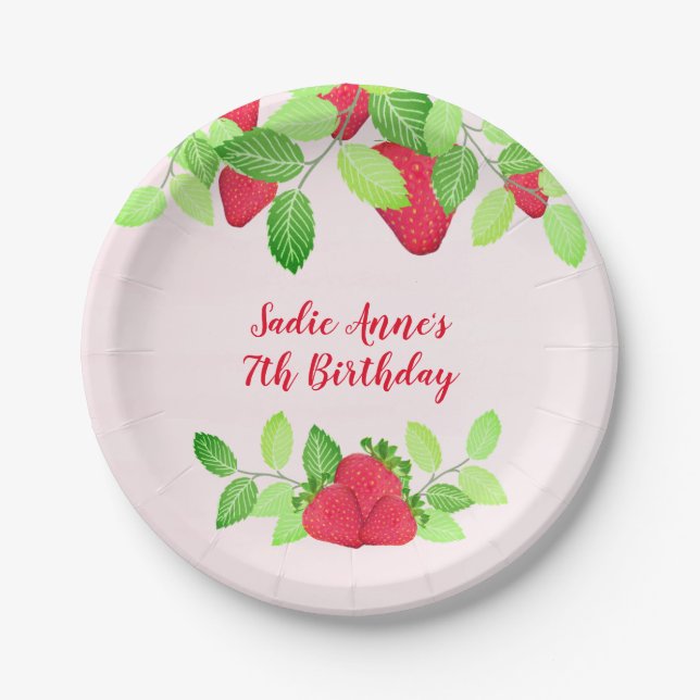 Berry Sweet Strawberry Birthday Girl Pappteller (Vorderseite)