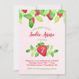 Berry Sweet Strawberry Birthday Girl Red & Pink Einladung