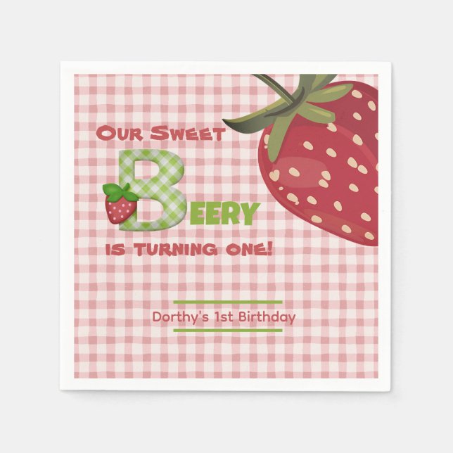 Berry Sweet Strawberry Birthday Paper Napkin Serviette (Vorderseite)