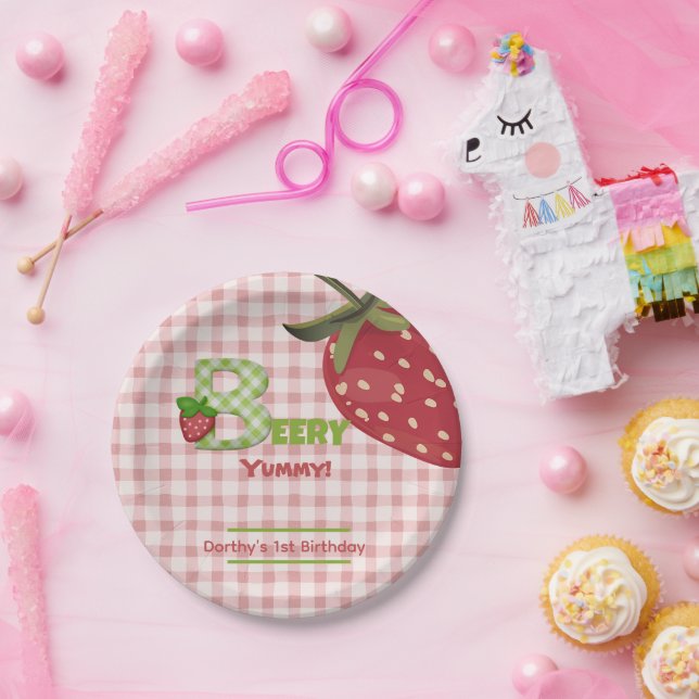 Berry Sweet Strawberry Birthday Paper Plate Pappteller (Party)